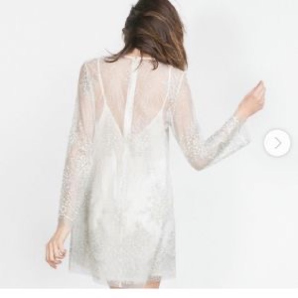 Zara white sparkling sheer snowflake mini dress S - Picture 2 of 9